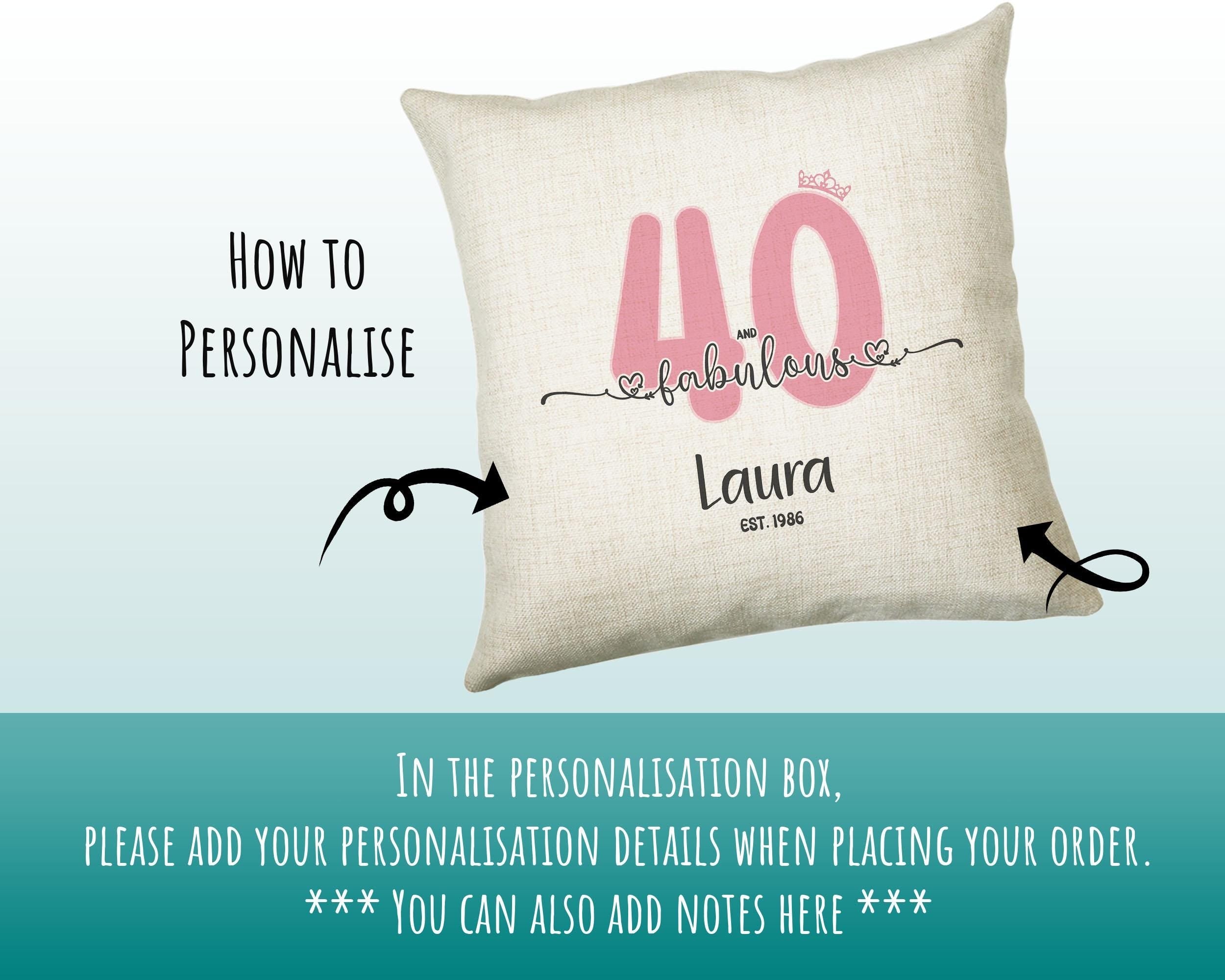 40th Birthday Gift for Women 40 and Fabulous Est 1986 Personalised Birthday Cushion Gift for Her Ladies Pink Design Mum Nanny Forty BNH40C