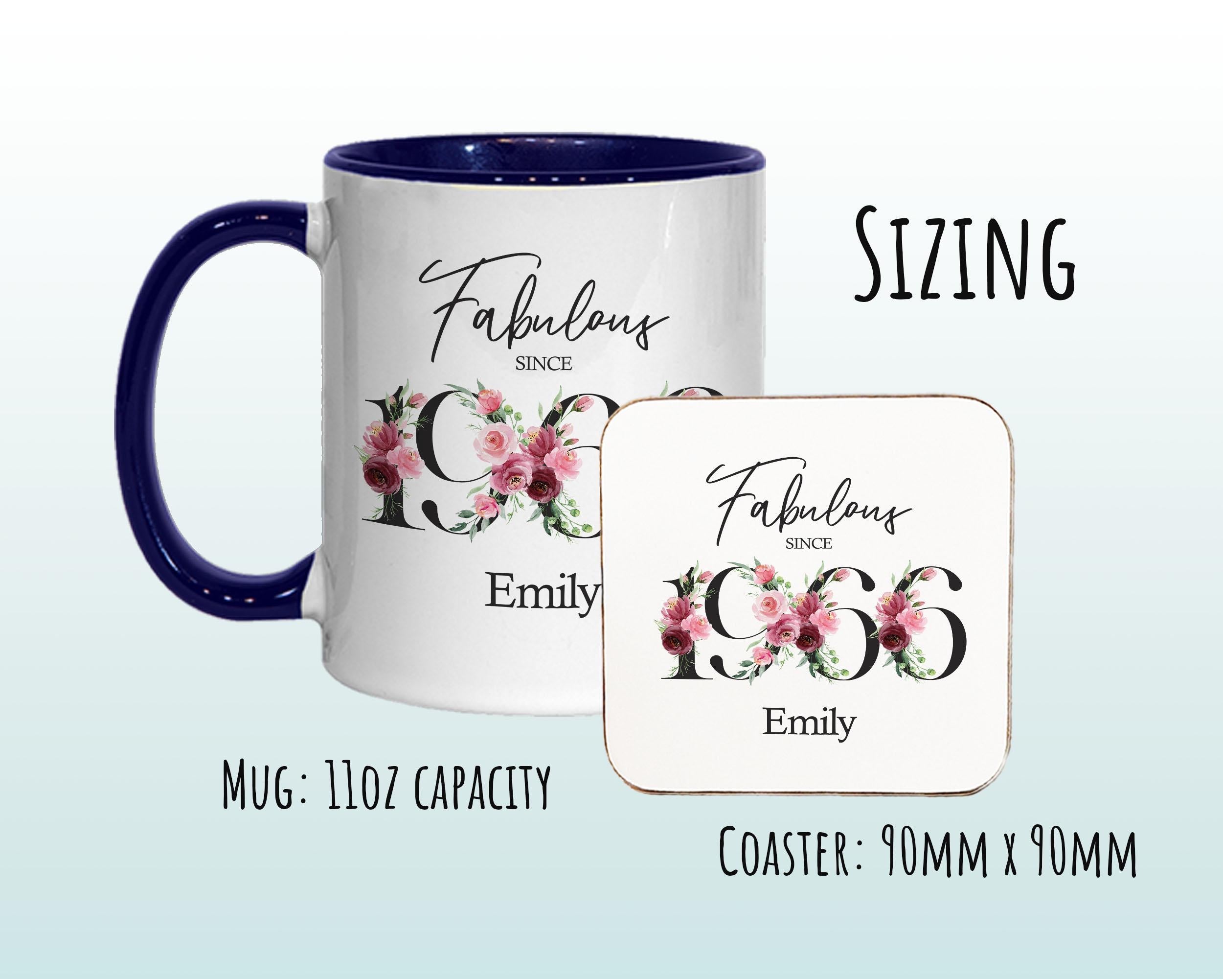 60th Birthday Gift for Women - Fabulous Since 1966 Personalised Coffee Mug Coaster Age 60 Gift for Her - Ladies Floral Design Mum BNC60M