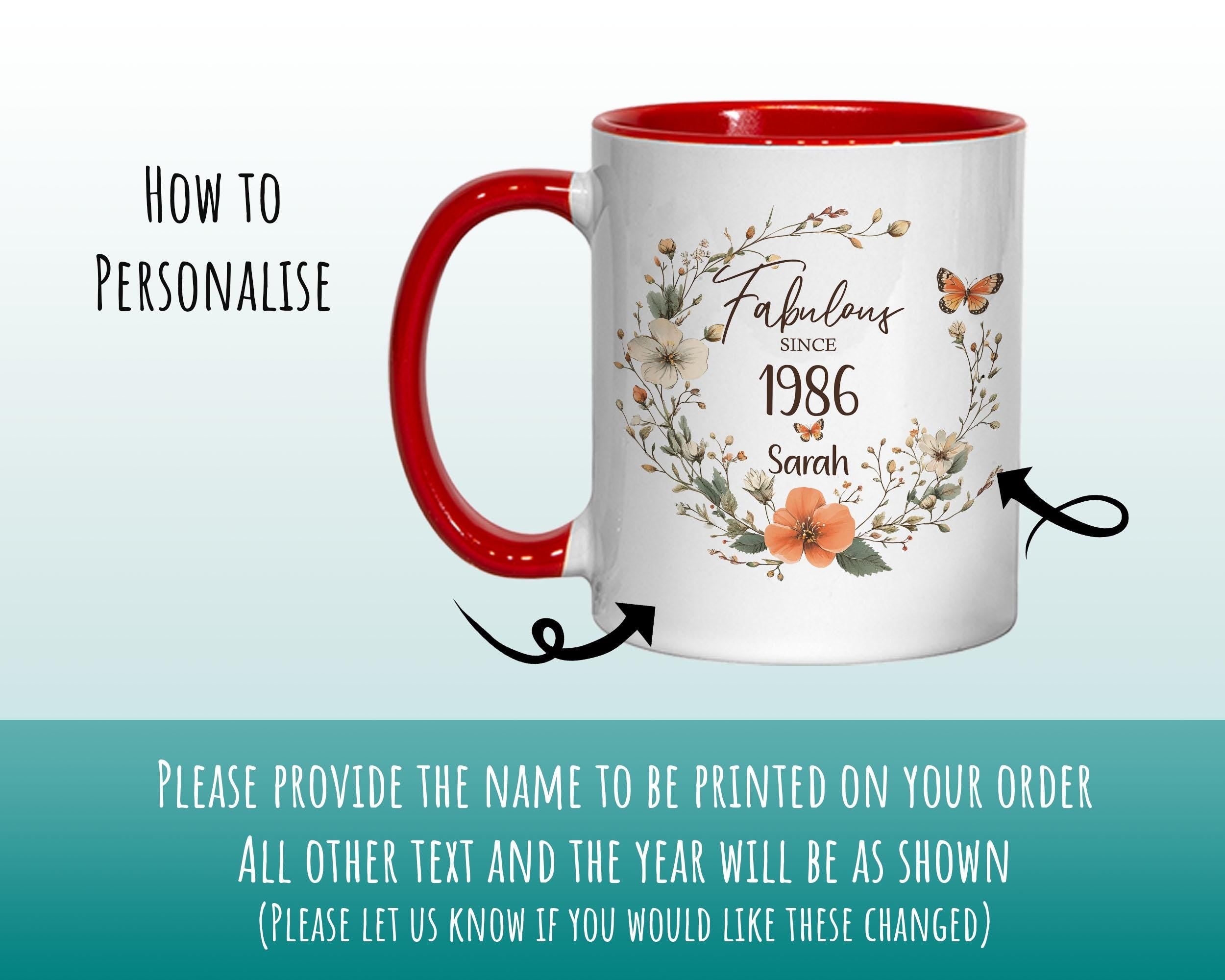 40th Birthday Gift for Her - Fabulous Since 1986 Personalised Mug Coaster Age 40 Gift for Women Ladies Floral Butterfly Daughter Girl BNL40M