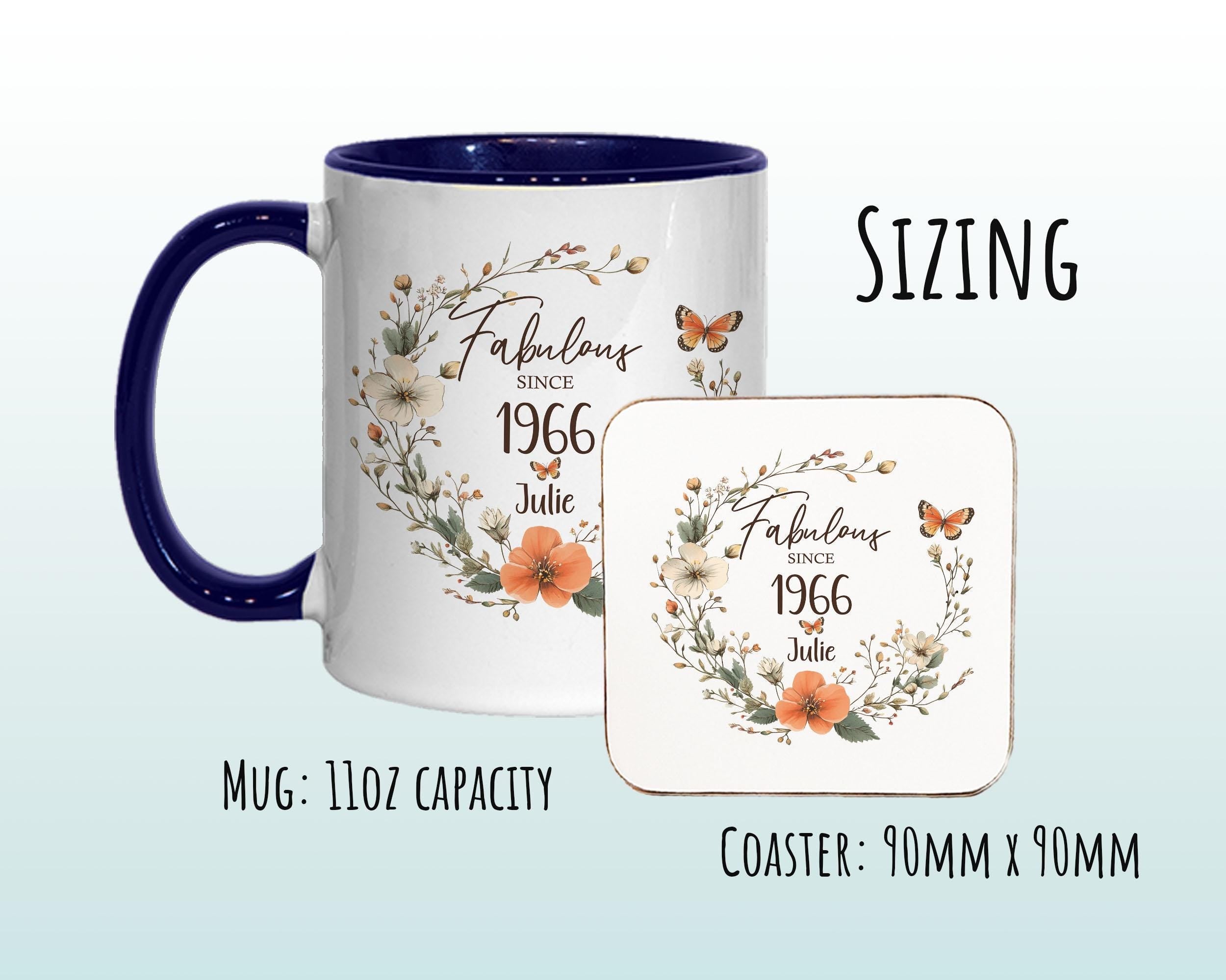 60th Birthday Gift for Women - Fabulous Since 1976 Personalised Mug Coaster Age 50 Gift for Her Ladies Floral Butterfly Daughter Mum BNL50M