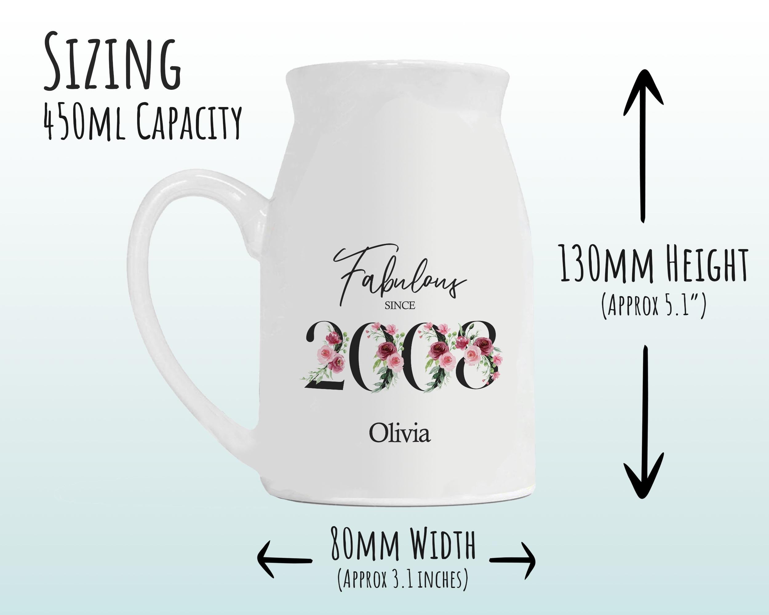 18th Birthday Gift for Her - Fabulous Since 2008 Small Personalised Flower Pot Vase 18 Gift for Women Floral Design Daughter Sister BNC18