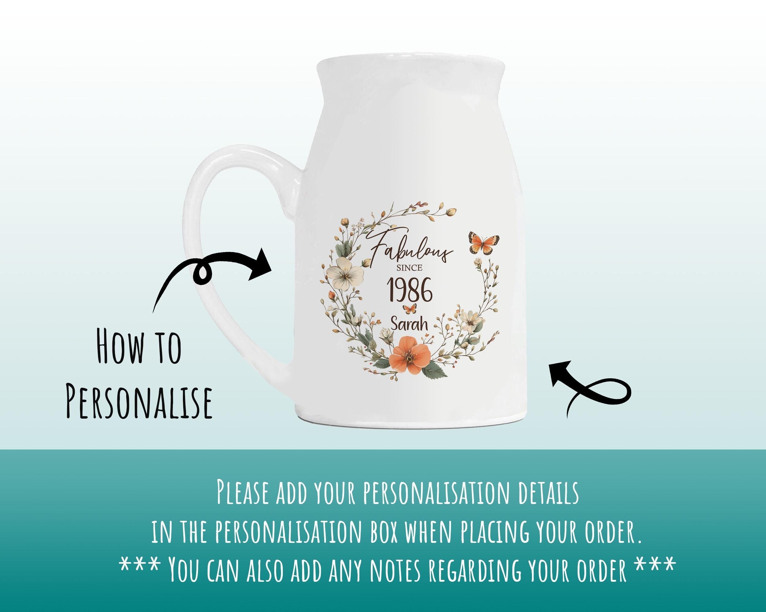 40th Birthday Gift for Women Fabulous Since 1986 Small Personalised Flower Pot Vase 40 Gift for Her Ladies Floral Design Mum Daughter BNL40