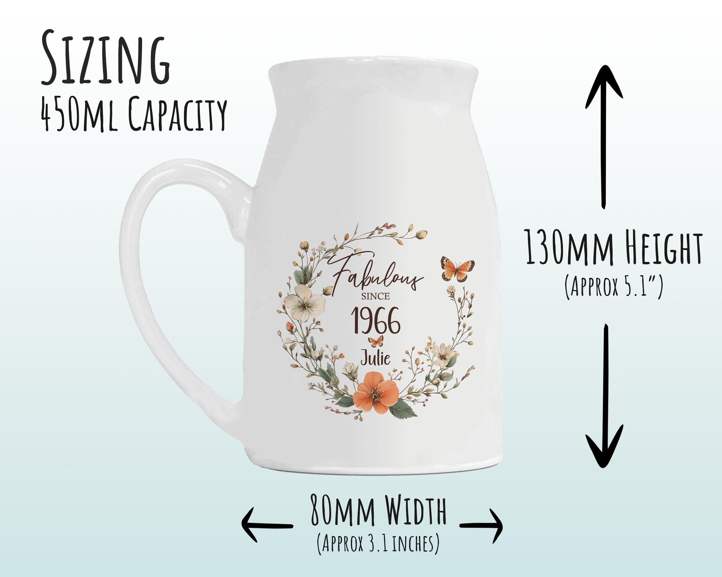 60th Birthday Gift for Women - Fabulous Since 1966 Small Personalised Flower Pot Vase 60 Gift for Her Ladies Floral Design Mum Nan BNL60