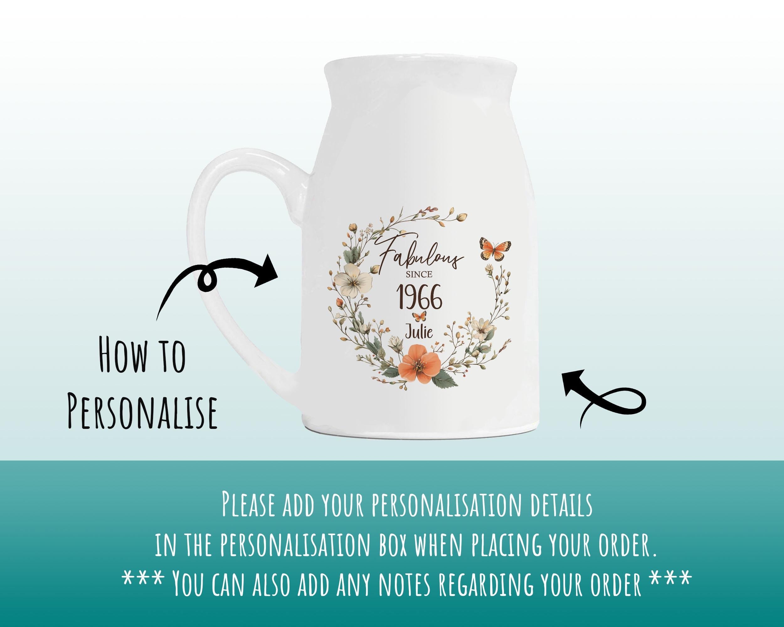 60th Birthday Gift for Women - Fabulous Since 1966 Small Personalised Flower Pot Vase 60 Gift for Her Ladies Floral Design Mum Nan BNL60