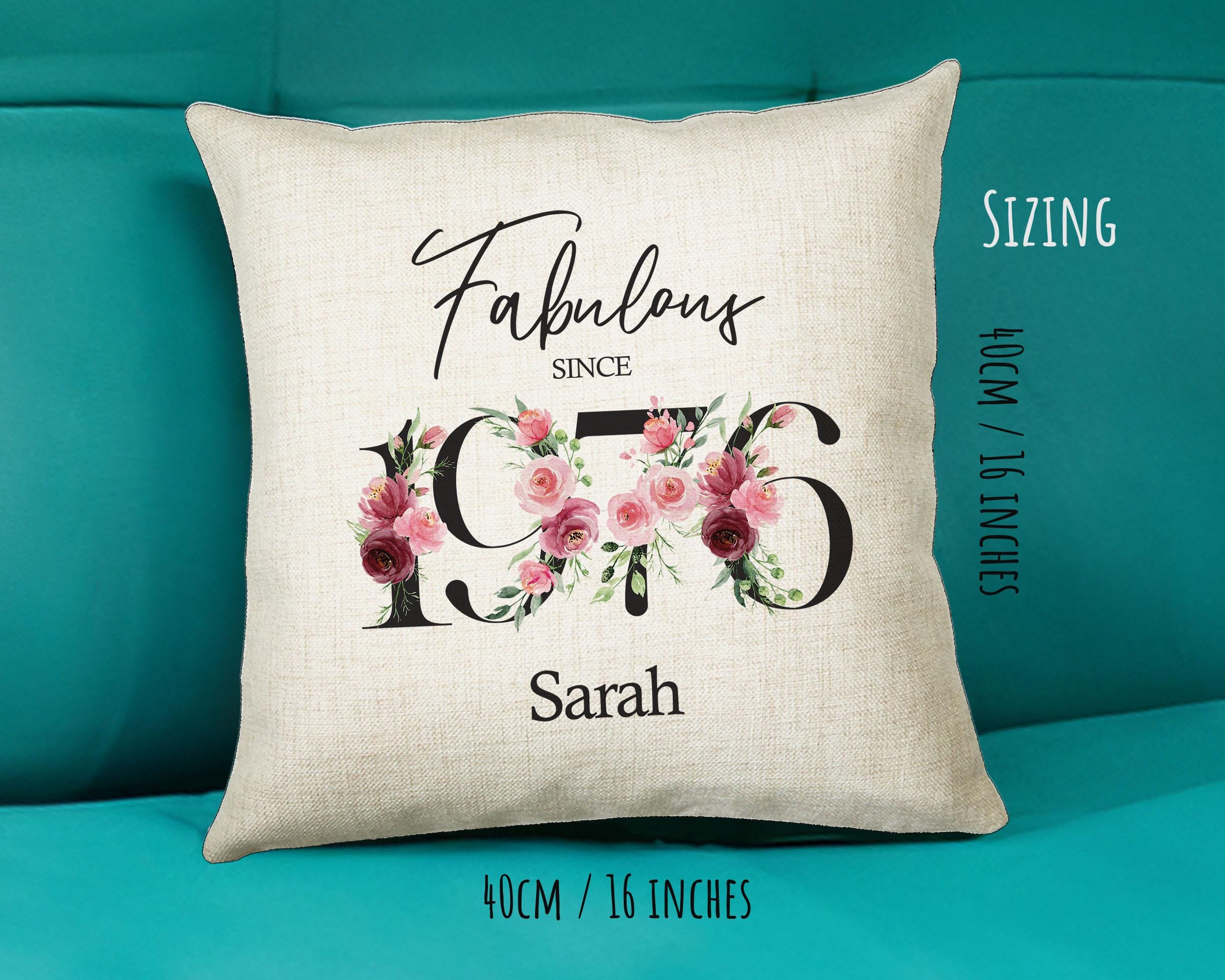 50th Birthday Gift for Women - Personalised 1976 Birthday Cushion Age 50 Gift for Her - Ladies Floral Design Mum Nan Sister Fifty BNC50C
