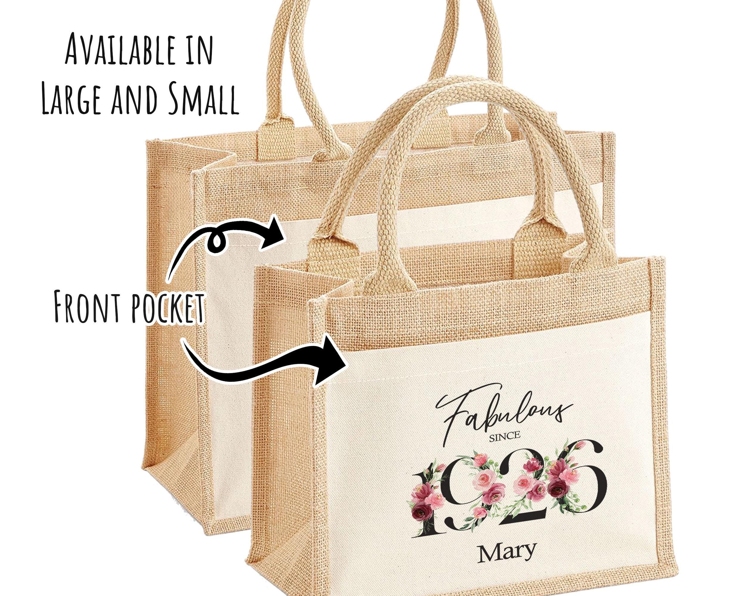 100th Birthday Gift For Women Personalised Jute Bag - Gift For Her Floral Tote Bag Gifts - Hundred Fabulous Since 1926 Shopping Bag BNC100T