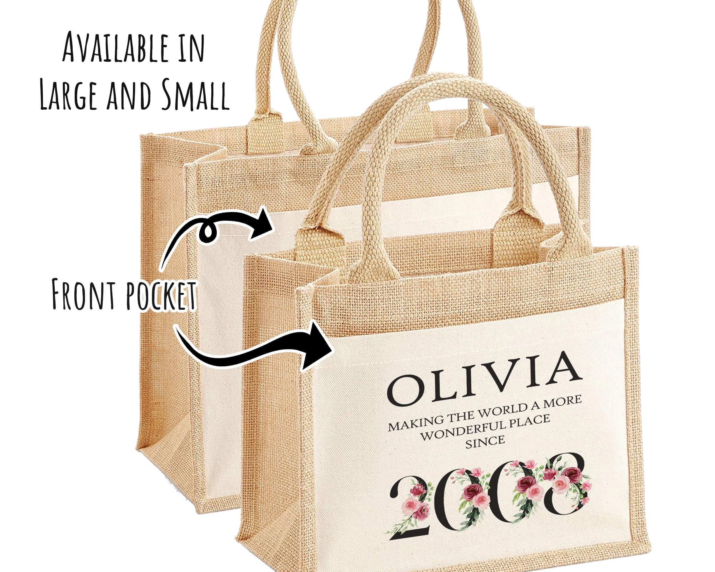 18th Birthday Gift For Women Personalised Jute Bag - Gift For Her Floral Tote Bag Gift Eighteen 18 Wonderful Since 2008 Shopping Bag BND18T