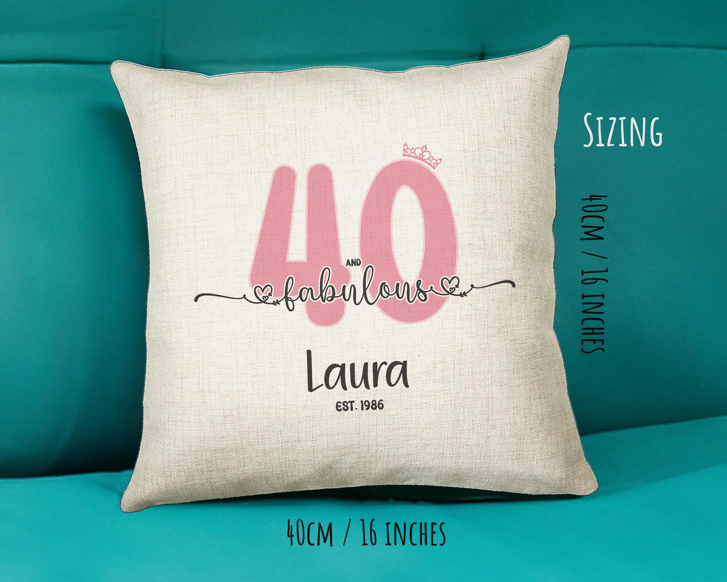 40th Birthday Gift for Women 40 and Fabulous Est 1986 Personalised Birthday Cushion Gift for Her Ladies Pink Design Mum Nanny Forty BNH40C