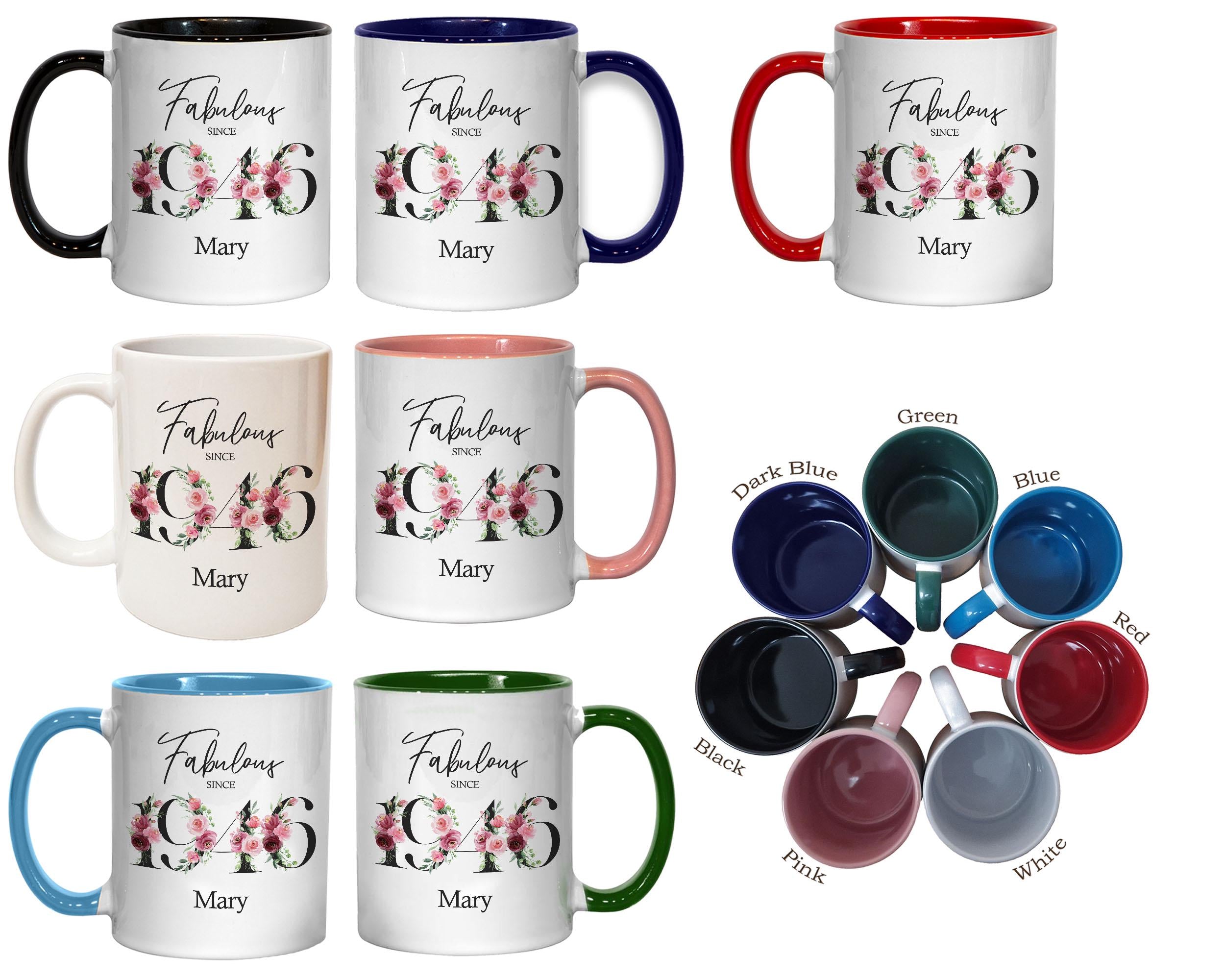 80th Birthday Gift for Women - Fabulous Since 1946 Personalised Coffee Mug Coaster 80 Gift for Her - Ladies Floral Design Nan Gran BNC80M