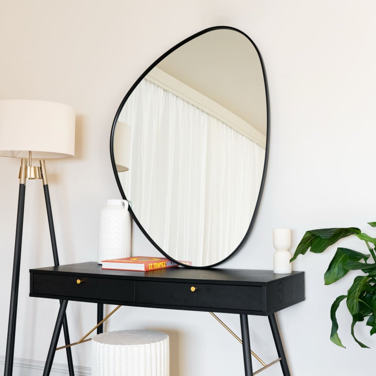 Izumi - Black Metal Irregular Pebble Mirror - 120cm x 90cm - Zestio