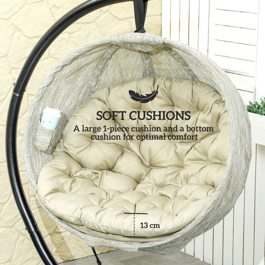 Outsunny Hanging Egg Chair Outdoor Indoor Swing Chair, Folding Basket