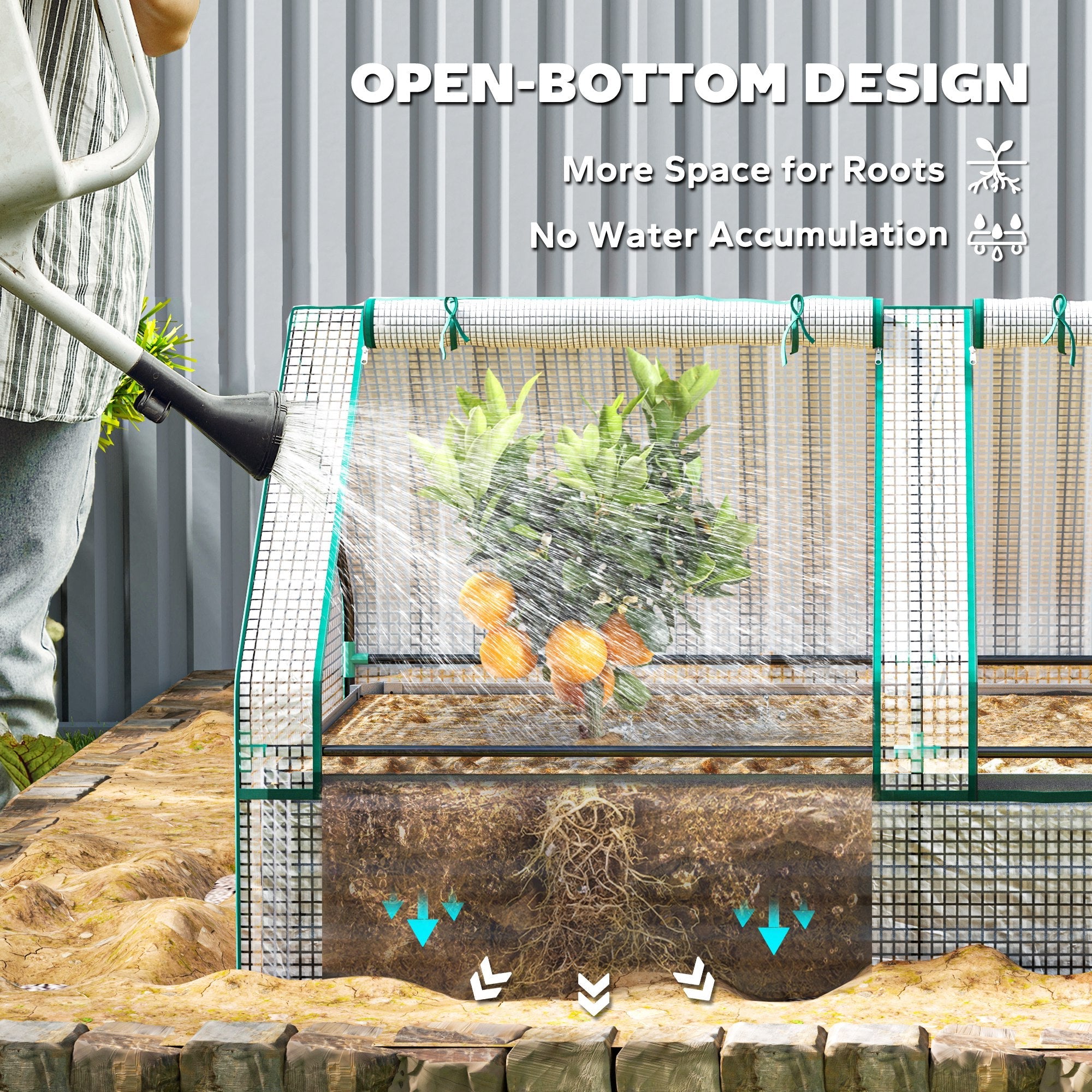Outsunny Raised Garden Bed Planter Box with Greenhouse, White and Dark Grey