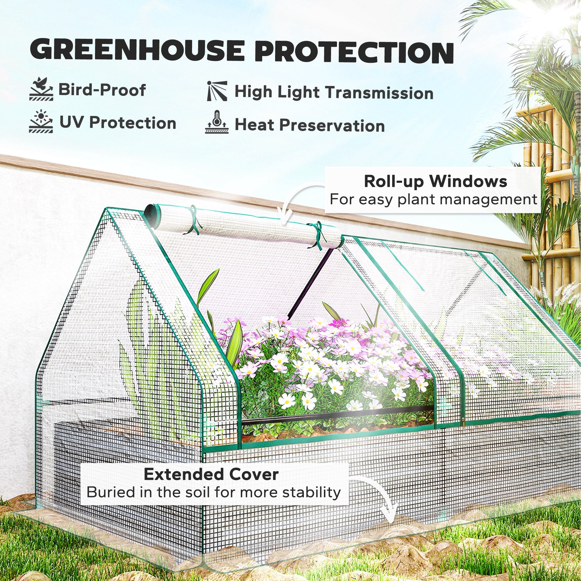 Outsunny Raised Garden Bed Planter Box with Greenhouse, White and Dark Grey