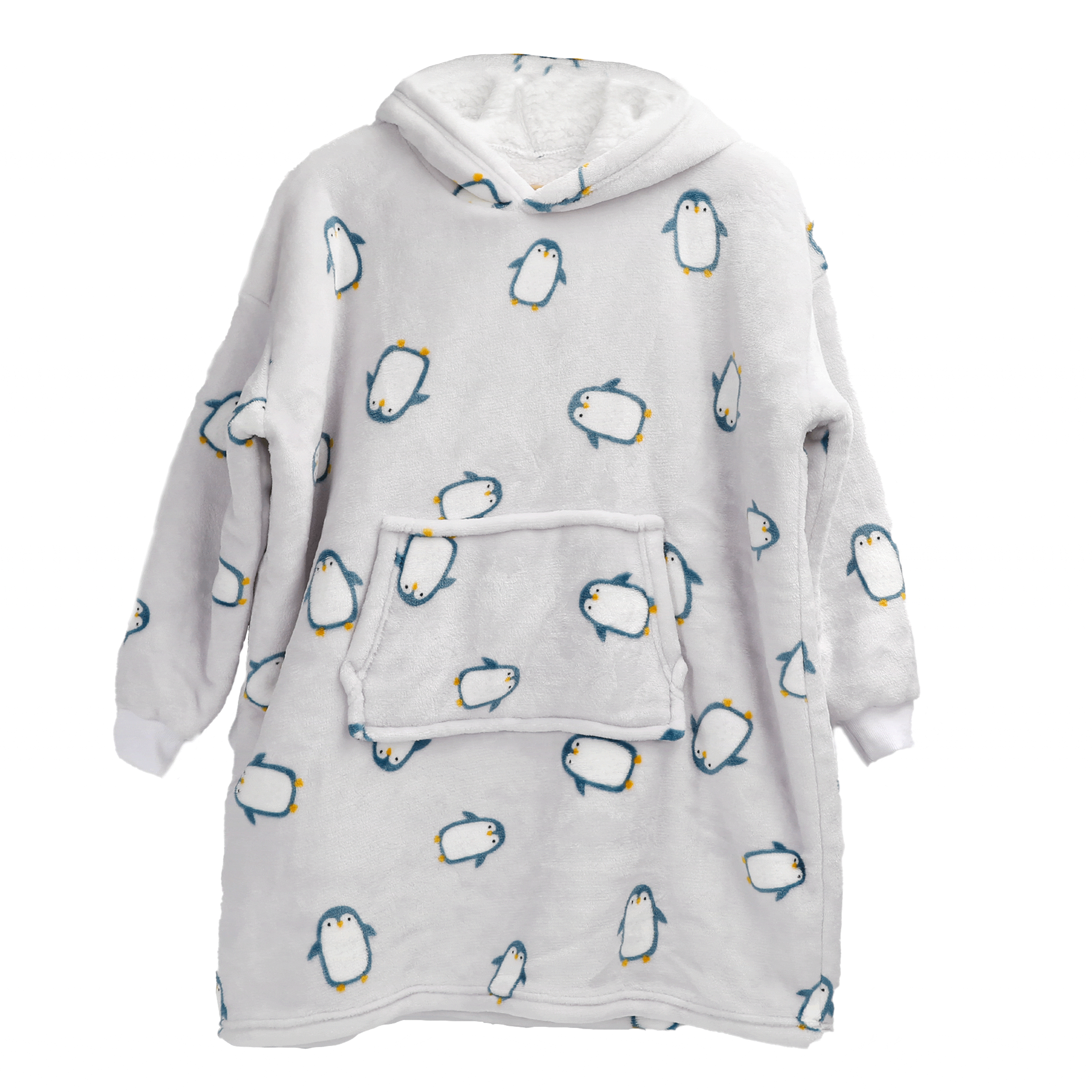 OLIVIA ROCCO Kids Oversized Hooded Penguin Blanket Hoodie Ultra Soft Sherpa Flannel For Ages 8 To 15 Cozy Warm Lounge Wear