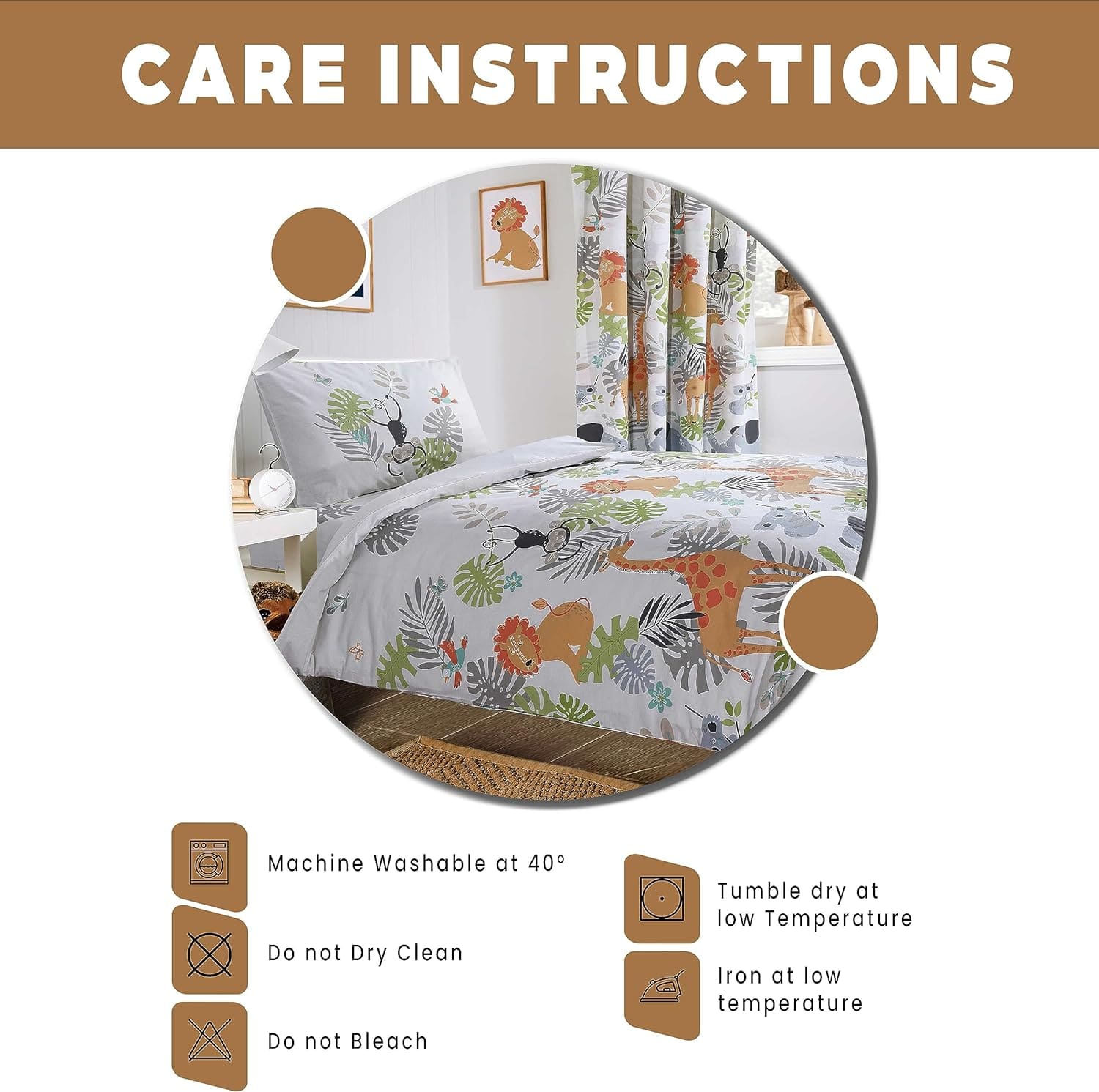 OLIVIA ROCCO Kids Safari Jungle Animal Print Duvet Cover Set With Pillowcase Soft Cosy Durable Lightweight Bedding Lions Giraffes Bears Elephants