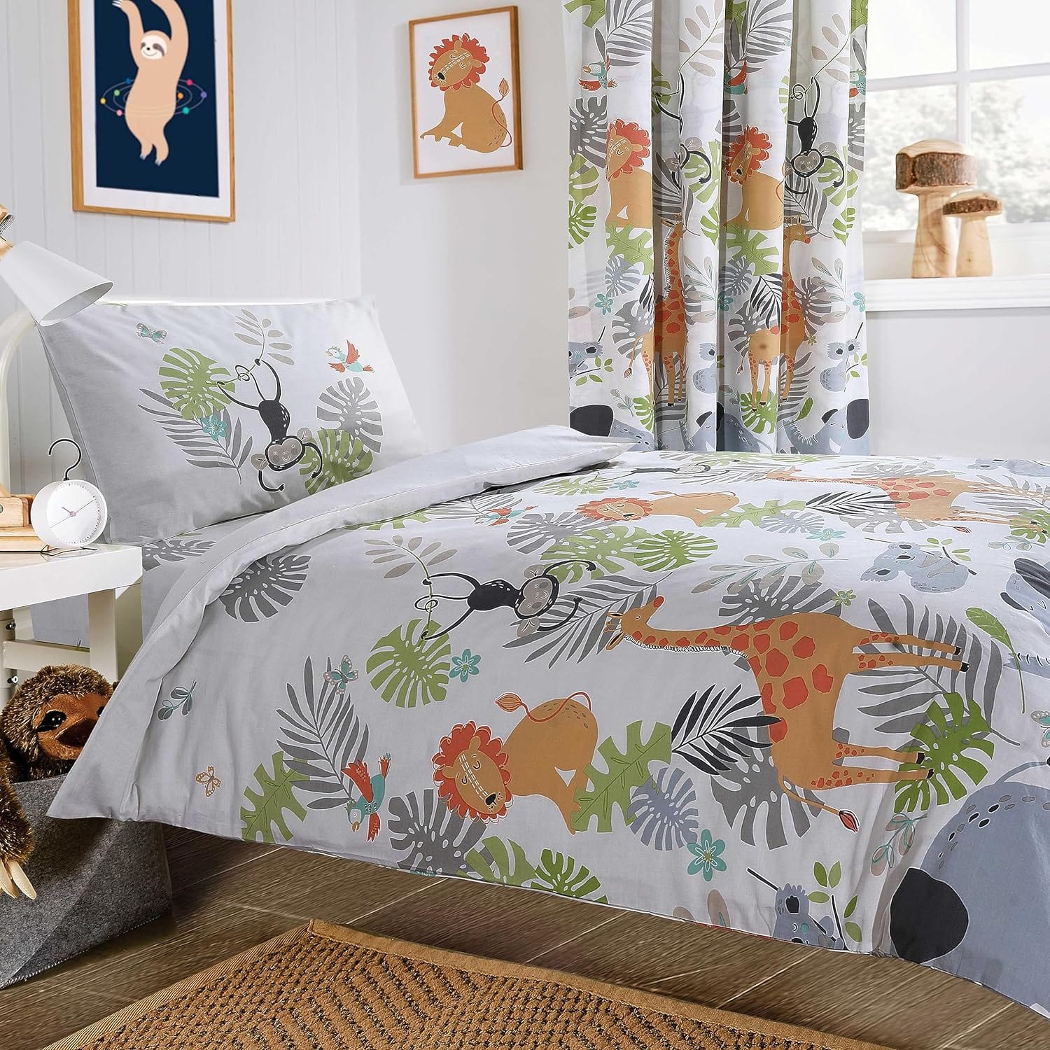OLIVIA ROCCO Kids Safari Jungle Animal Print Duvet Cover Set With Pillowcase Soft Cosy Durable Lightweight Bedding Lions Giraffes Bears Elephants