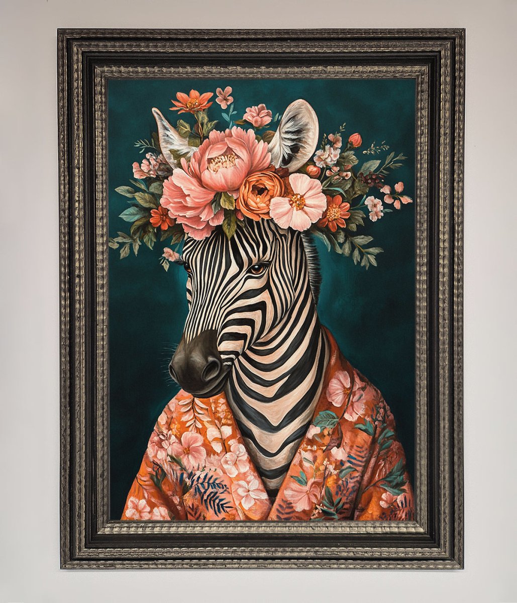 Kimono Zebra Flowers Framed Wall Art - Zestio