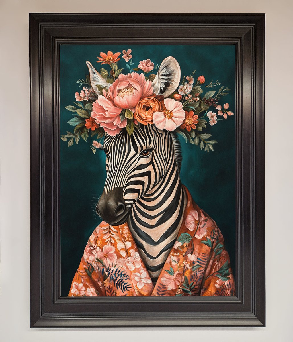 Kimono Zebra Flowers Framed Wall Art - Zestio