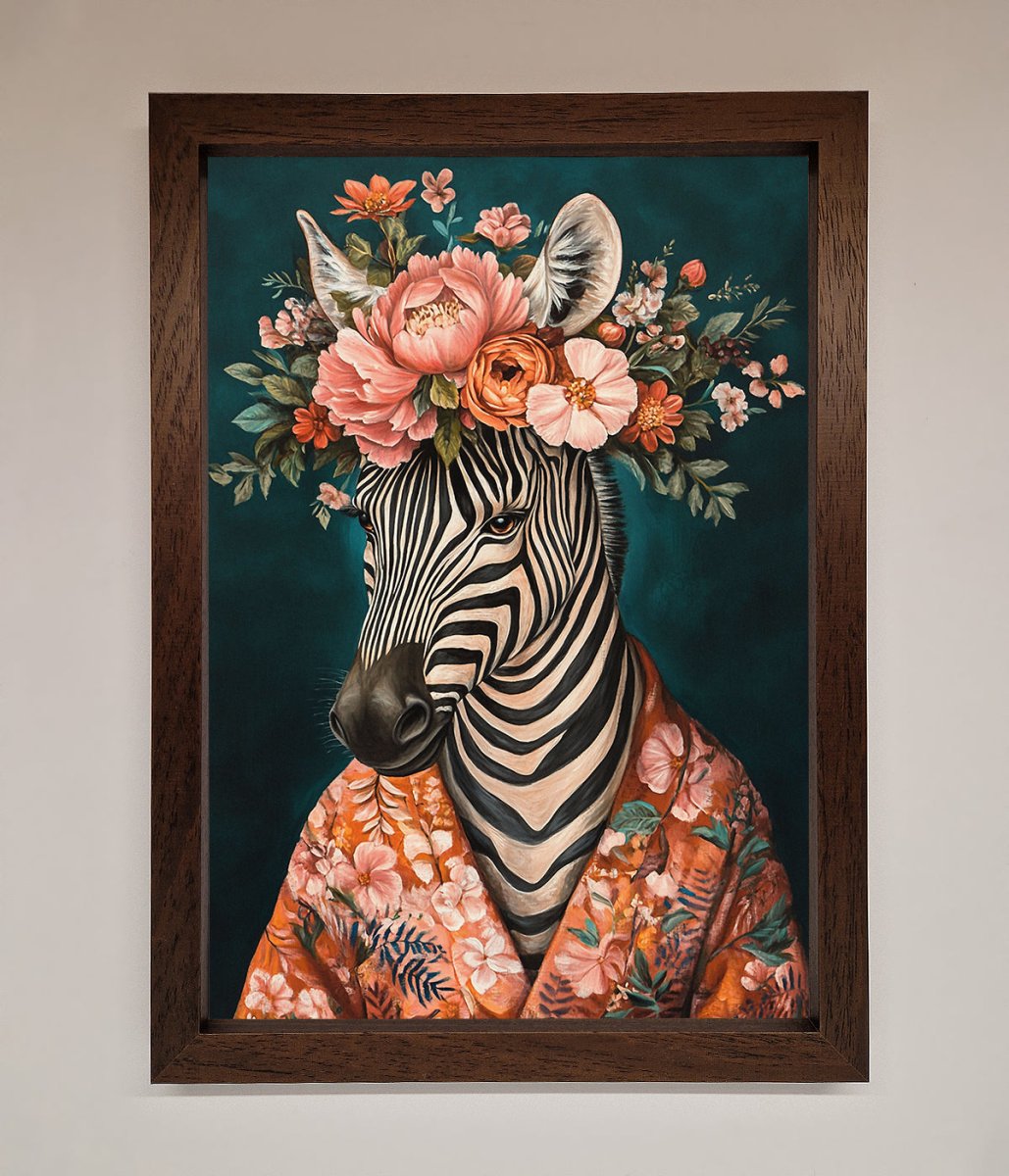 Kimono Zebra Flowers Framed Wall Art - Zestio