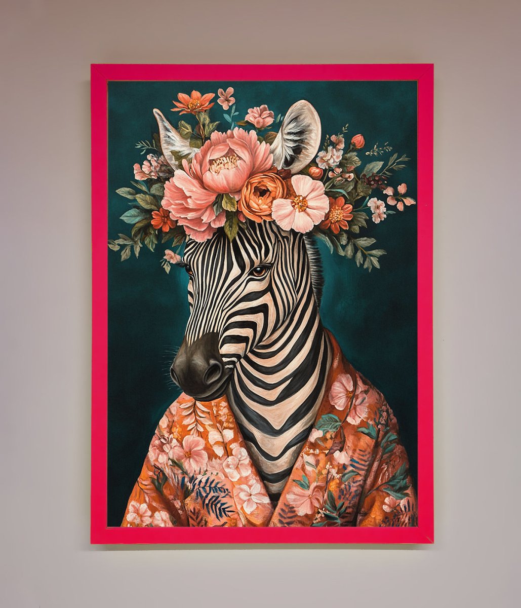 Kimono Zebra Flowers Framed Wall Art - Zestio