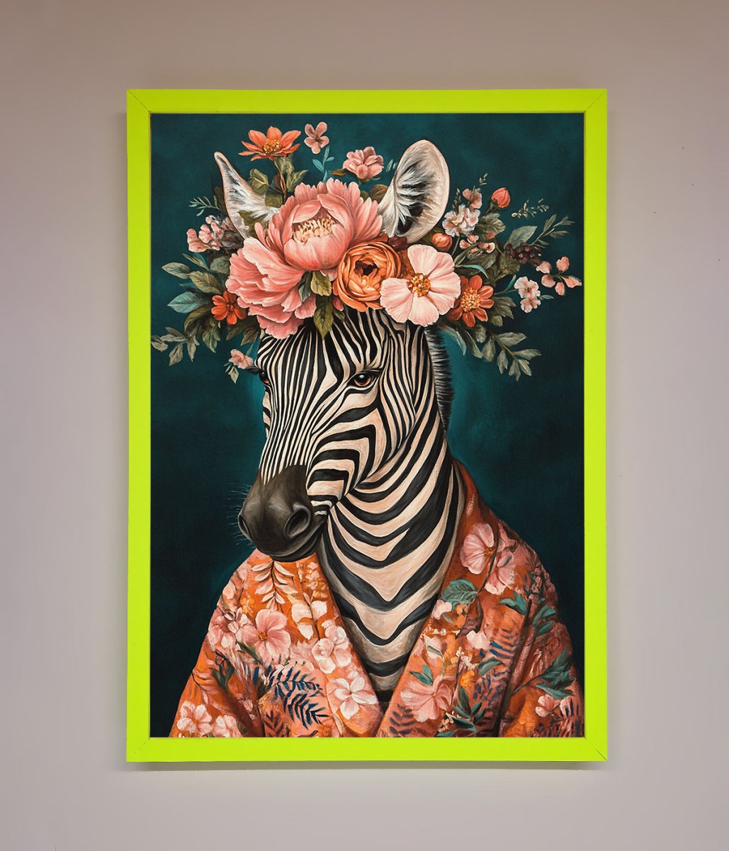 Kimono Zebra Flowers Framed Wall Art - Zestio