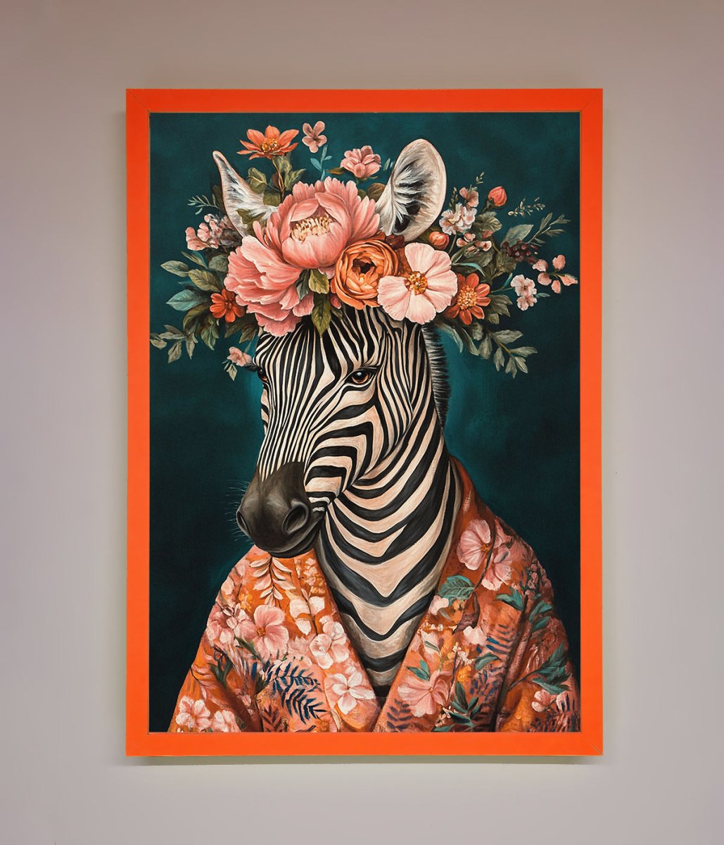 Kimono Zebra Flowers Framed Wall Art - Zestio
