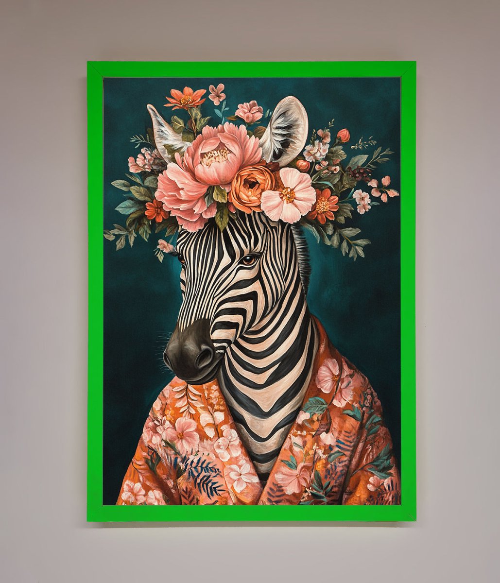 Kimono Zebra Flowers Framed Wall Art - Zestio