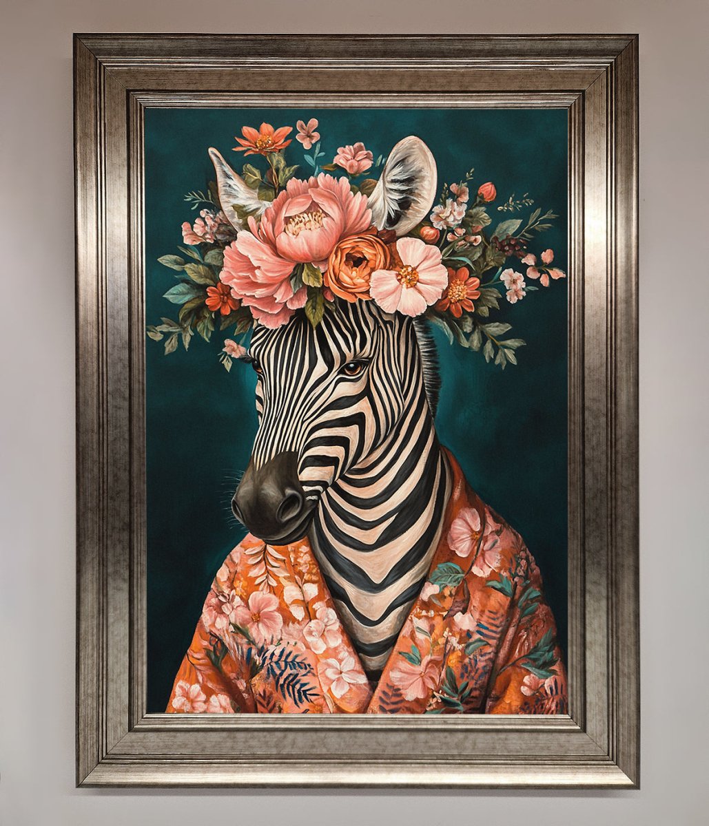 Kimono Zebra Flowers Framed Wall Art - Zestio