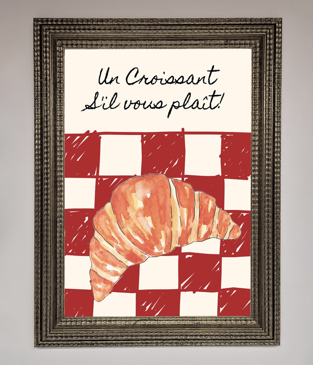 Kitchen Croissant Red Check Framed Print - Zestio