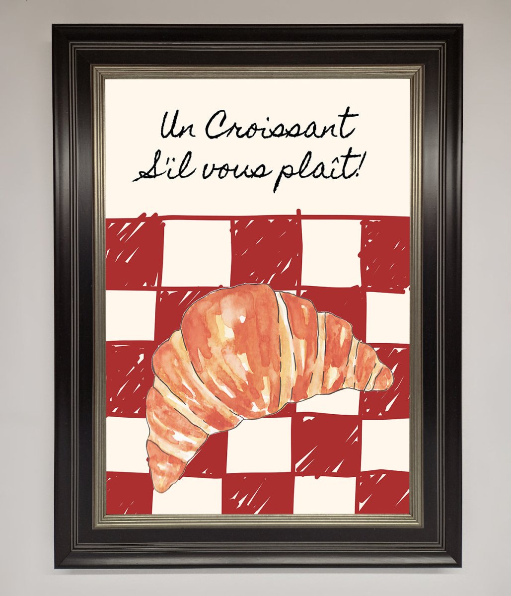 Kitchen Croissant Red Check Framed Print - Zestio