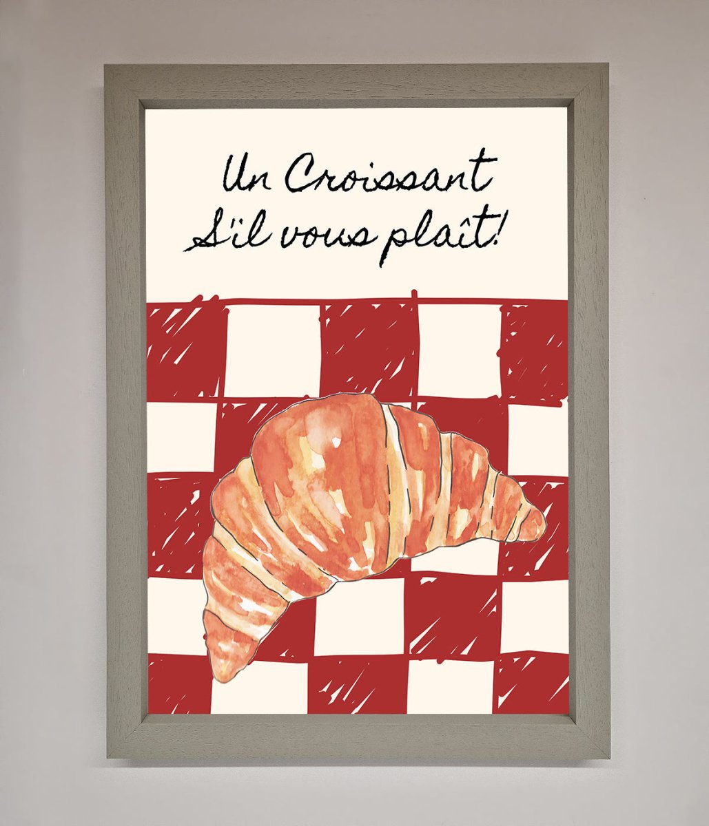 Kitchen Croissant Red Check Framed Print - Zestio