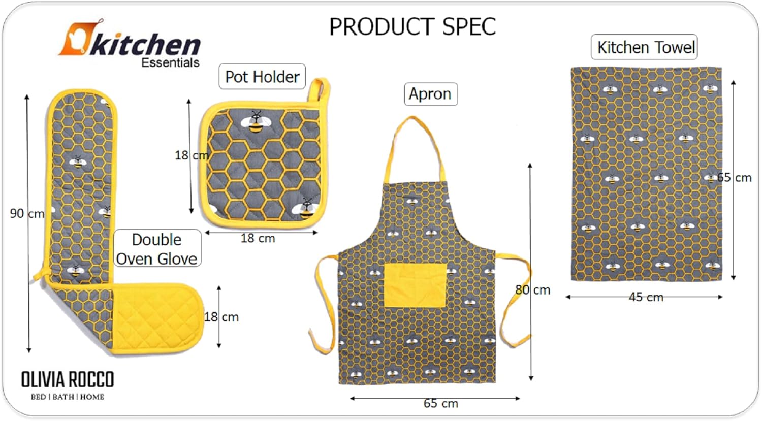 OLIVIA ROCCO Kitchen Sets With Apron Double Oven Gloves Towel Set Oven Mitts Pot Holder Five Piece Heat Resistant For Home Baking