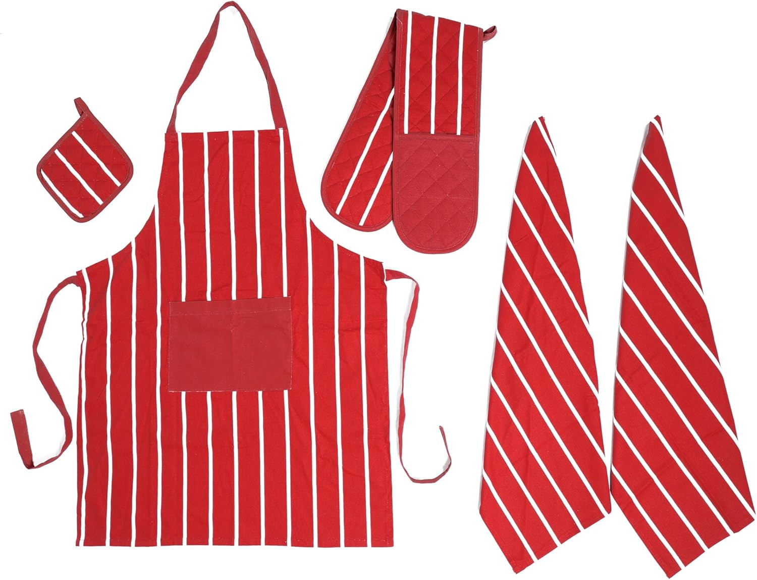 OLIVIA ROCCO Kitchen Sets With Apron Double Oven Gloves Towel Set Oven Mitts Pot Holder Five Piece Heat Resistant For Home Baking