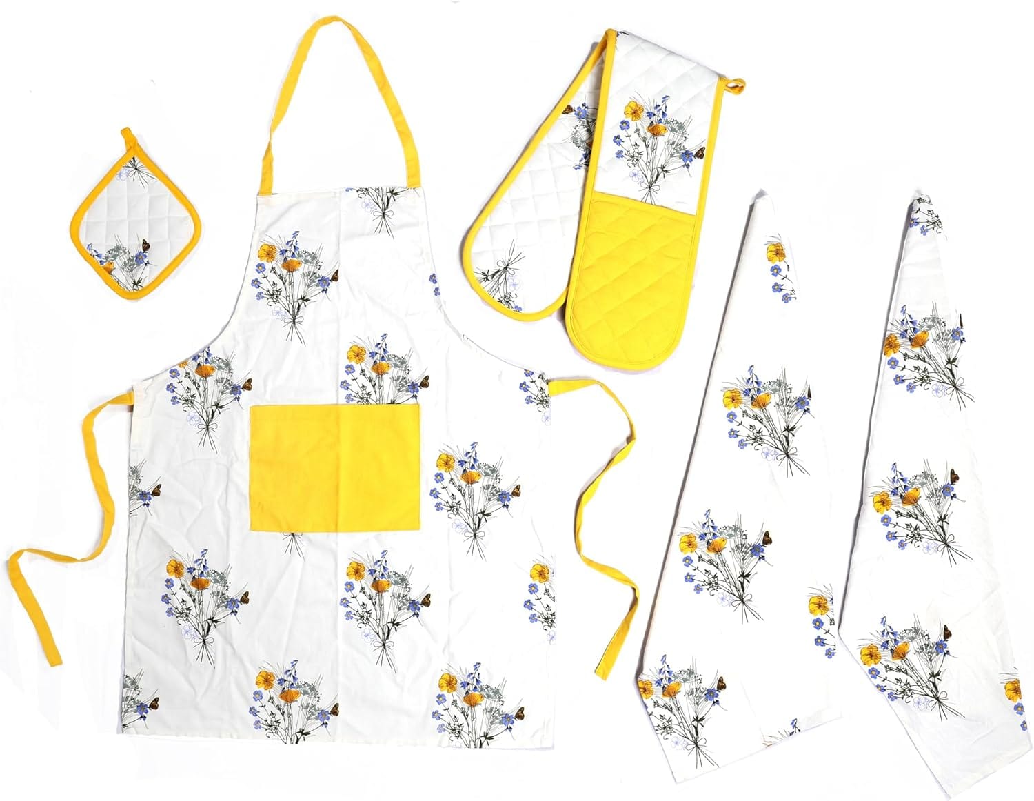 OLIVIA ROCCO Kitchen Sets With Apron Double Oven Gloves Towel Set Oven Mitts Pot Holder Five Piece Heat Resistant For Home Baking