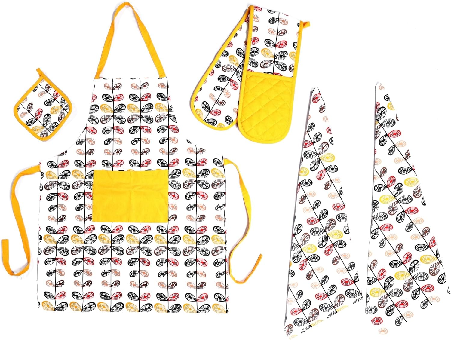 OLIVIA ROCCO Kitchen Sets With Apron Double Oven Gloves Towel Set Oven Mitts Pot Holder Five Piece Heat Resistant For Home Baking