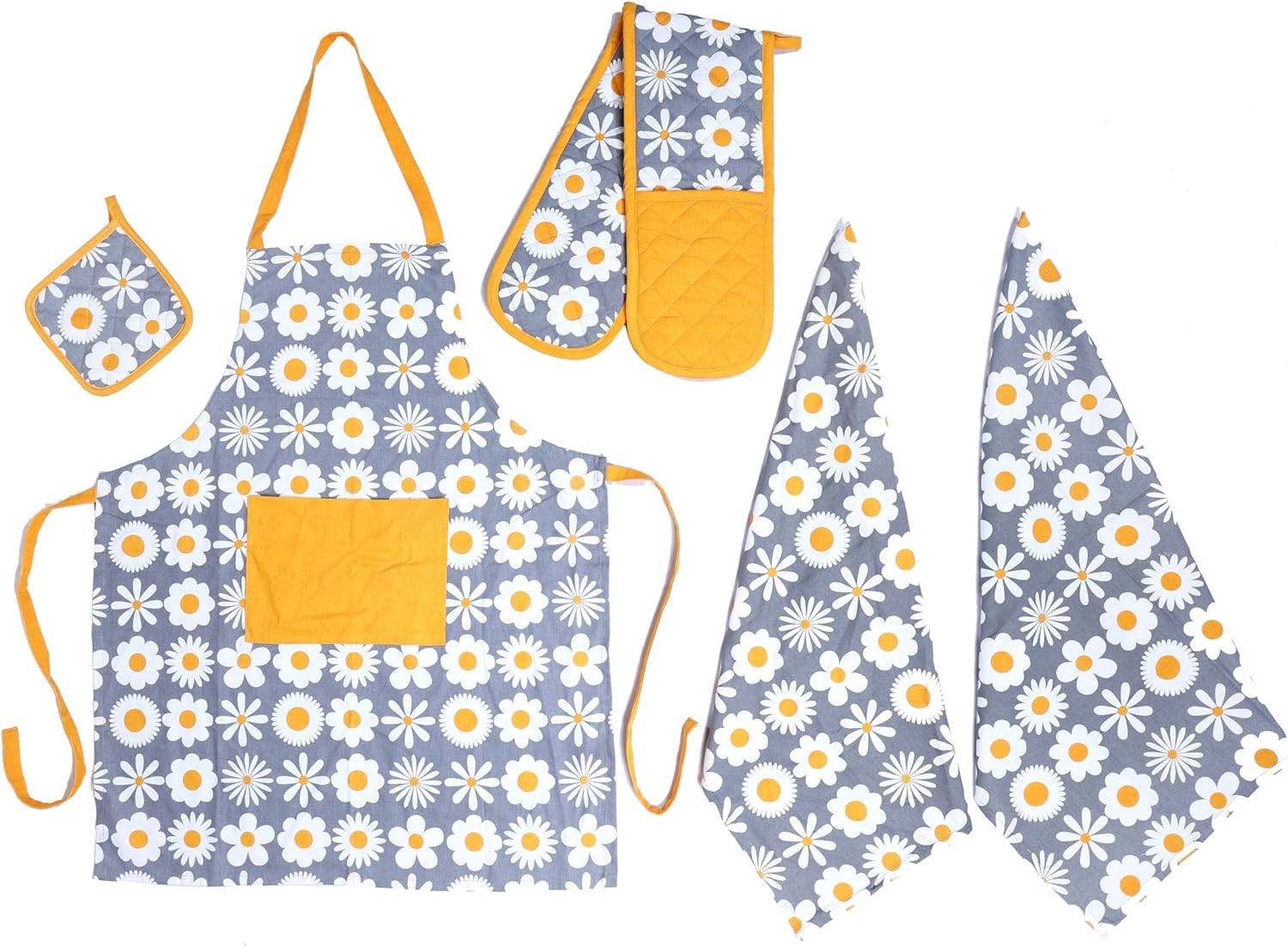 OLIVIA ROCCO Kitchen Sets With Apron Double Oven Gloves Towel Set Oven Mitts Pot Holder Five Piece Heat Resistant For Home Baking