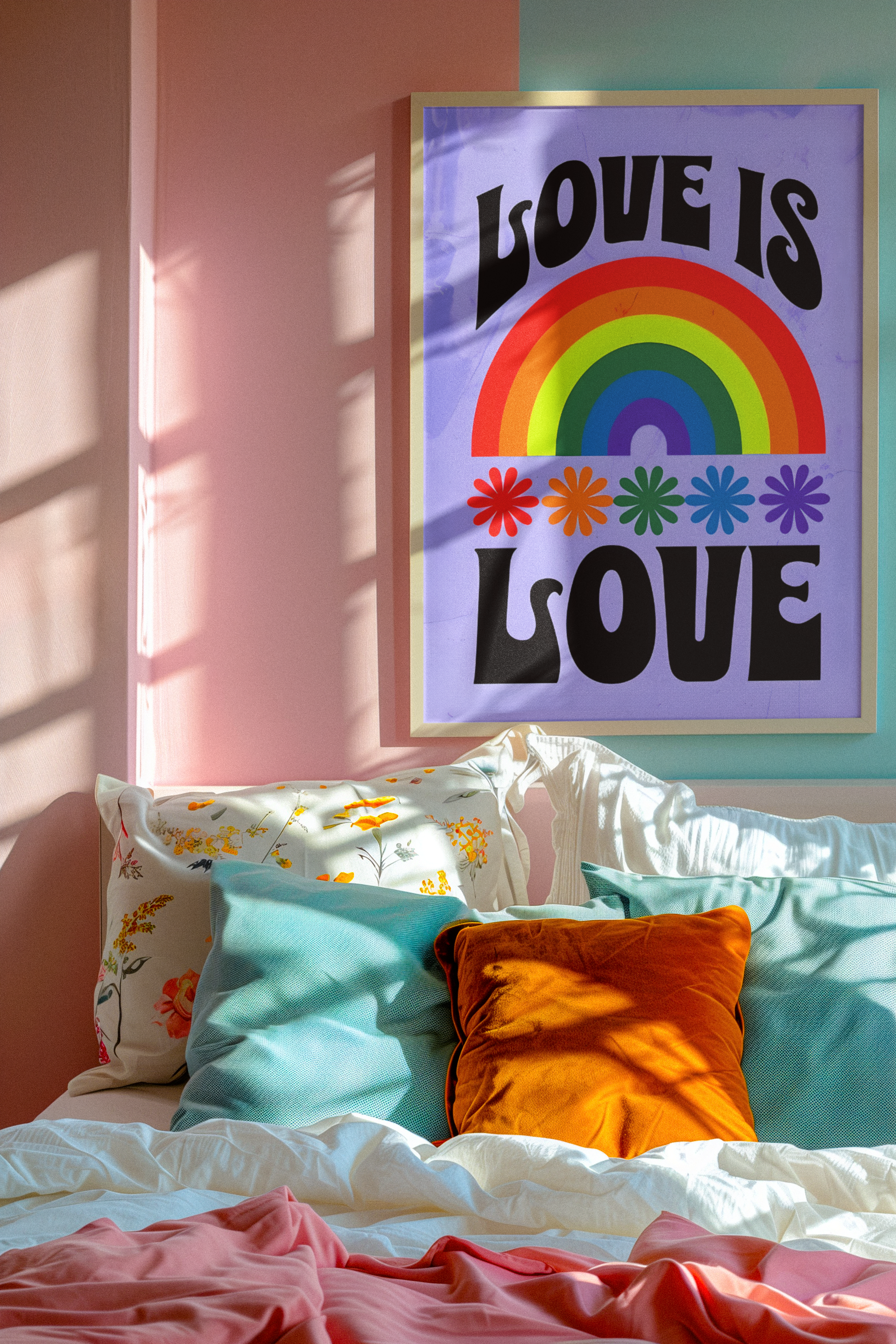 Love Is Love Rainbow Wall Art – Retro Pride Poster, 70s Style LGBTQ+ Equality Print