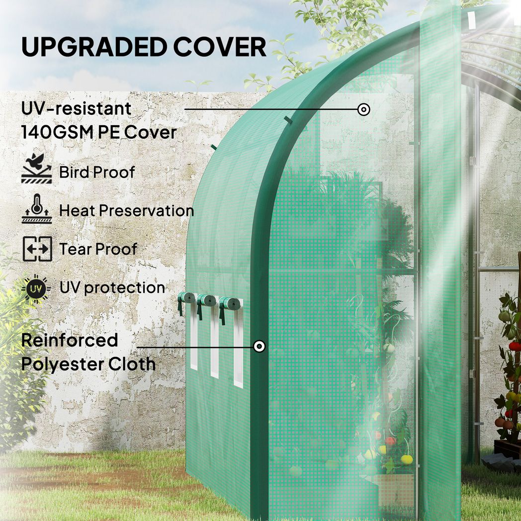 Outsunny Tunnel Greenhouse Upgraded Structure, Hinged Doors, 4 x 3(m)