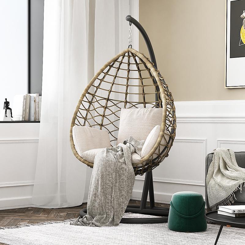 Kye Rattan Garden Hanging Egg Chair with Stand, Indoor/ Outdoor Furniture