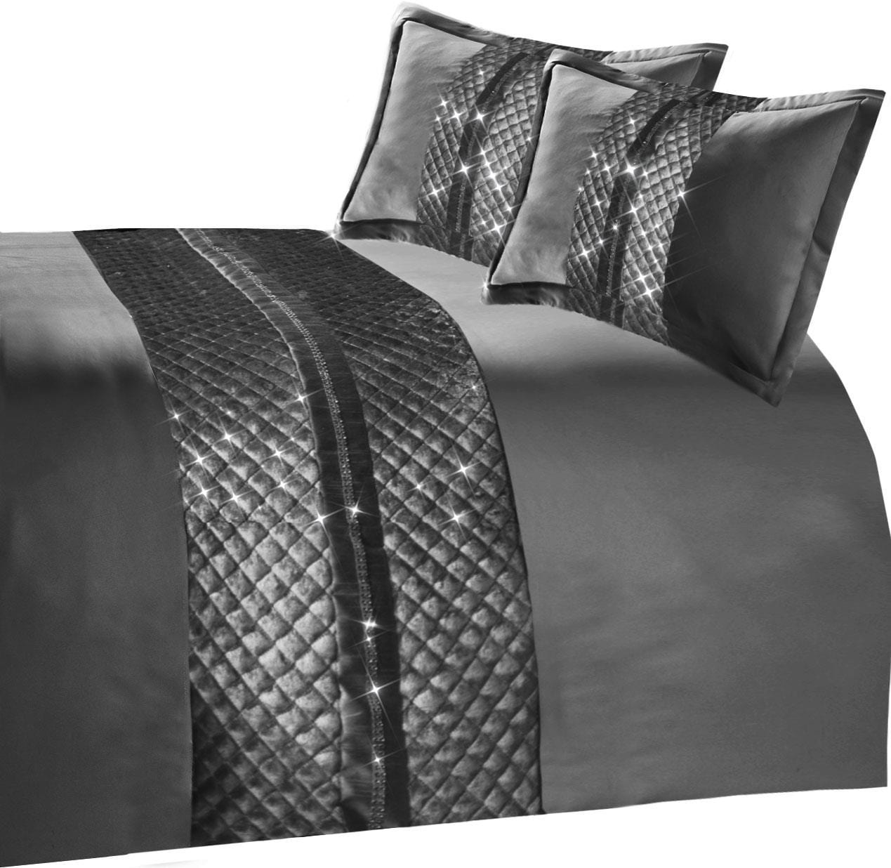 OLIVIA ROCCO Kylie Duvet Set Charcoal Gold Velvet Bedding With Quilted Trim Diamante Detailing In Various Sizes For Elegant Bedroom Decor