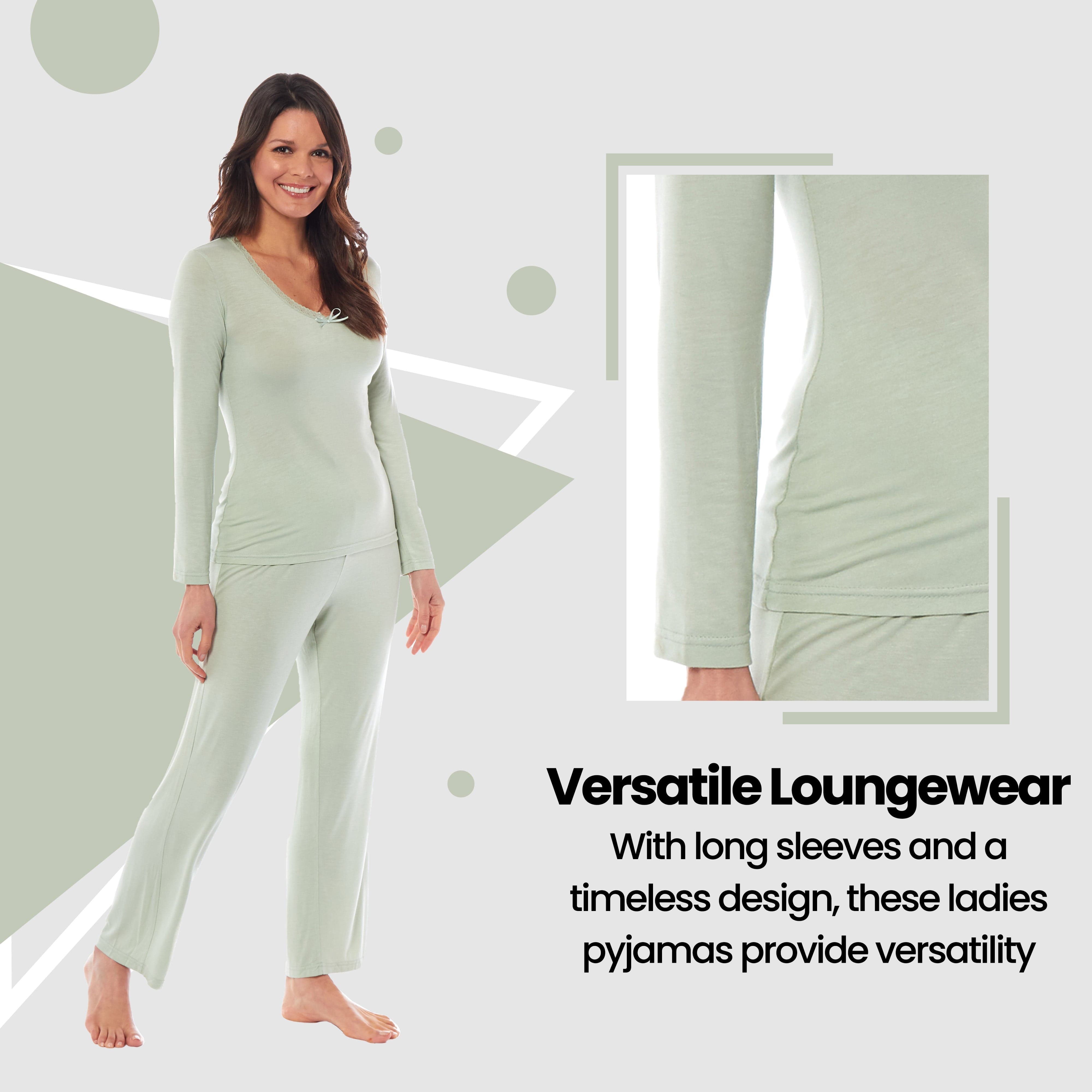 OLIVIA ROCCO Ladies Long Sleeve Pyjama Set Ultra Soft Viscose Spandex Black Green Nightwear UK Sizes 8 to 22 Daisy Dreamer