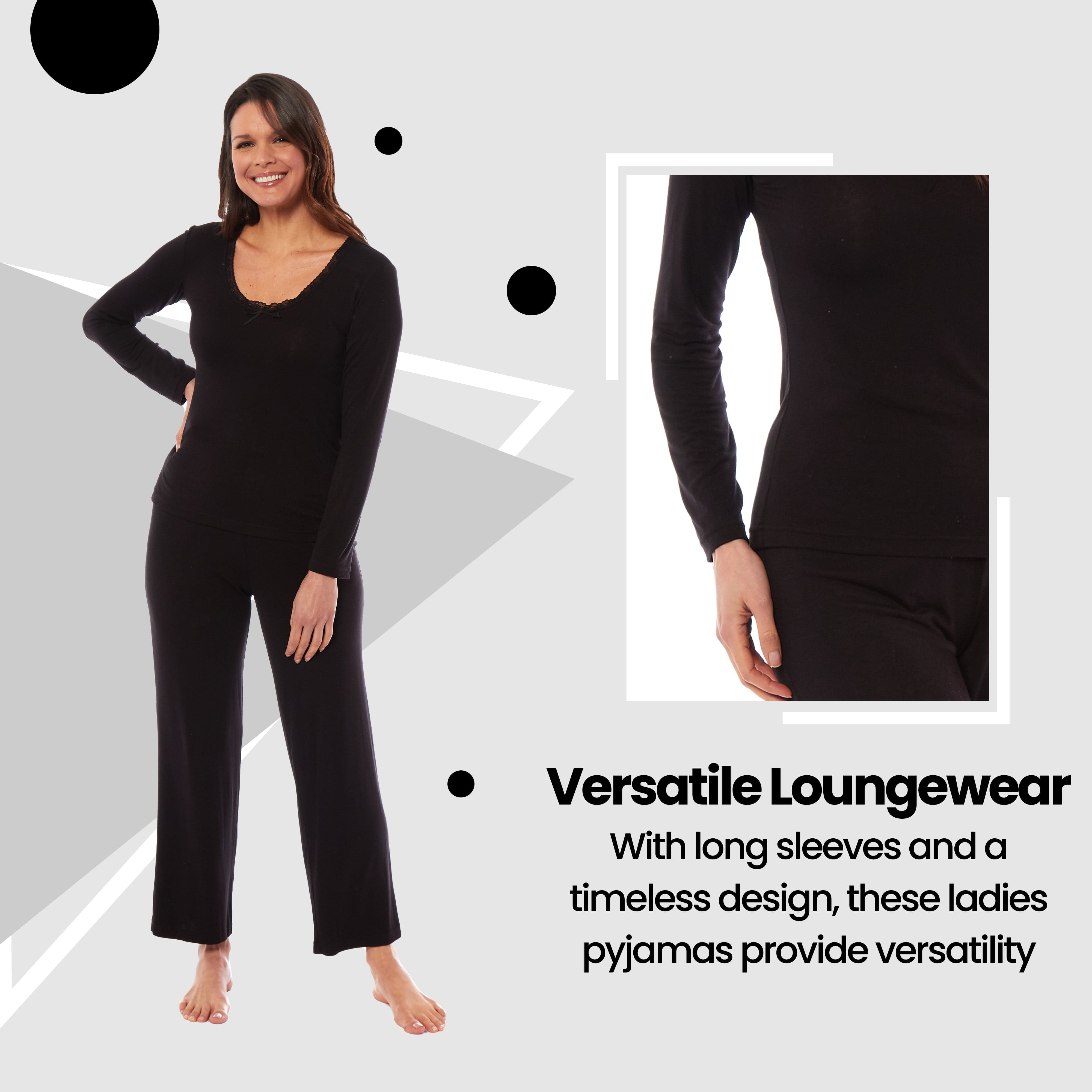 OLIVIA ROCCO Ladies Long Sleeve Pyjama Set Ultra Soft Viscose Spandex Black Green Nightwear UK Sizes 8 to 22 Daisy Dreamer