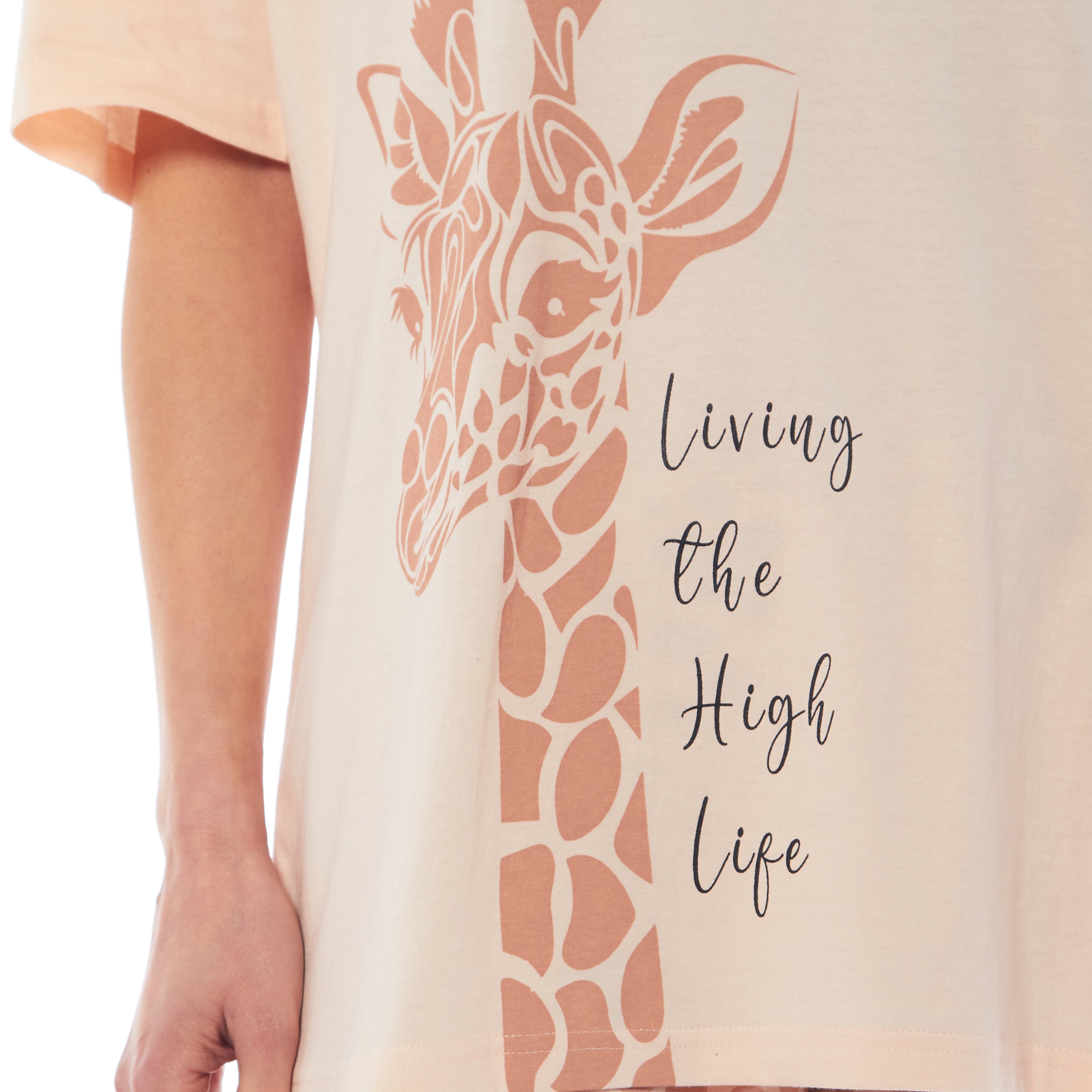 OLIVIA ROCCO Ladies Oversized Cotton T Shirt And Leggings PJ Set With Giraffe And Zebra Prints Loungewear Sleepwear Soft Cotton Comfort
