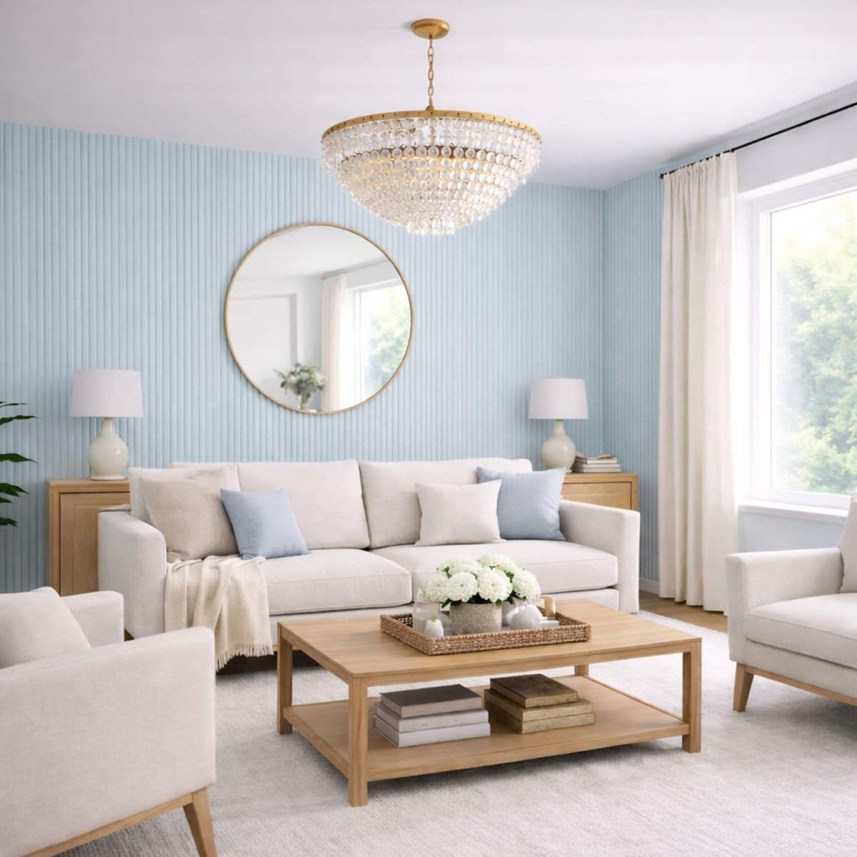Large Fluted Wall Panels in Baby Blue - 240cm x 60cm - Zestio