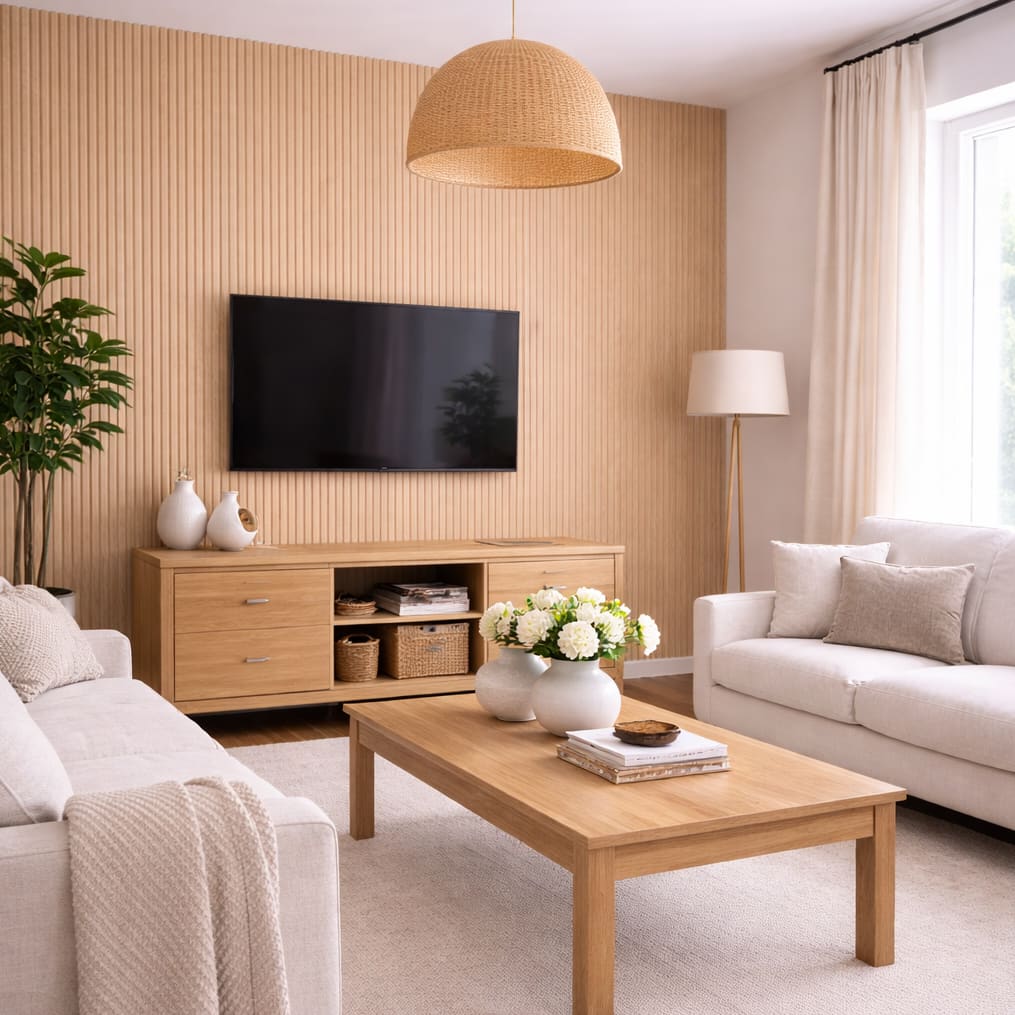 Large Fluted Wall Panels in Natural Oak - 240cm x 60cm - Zestio