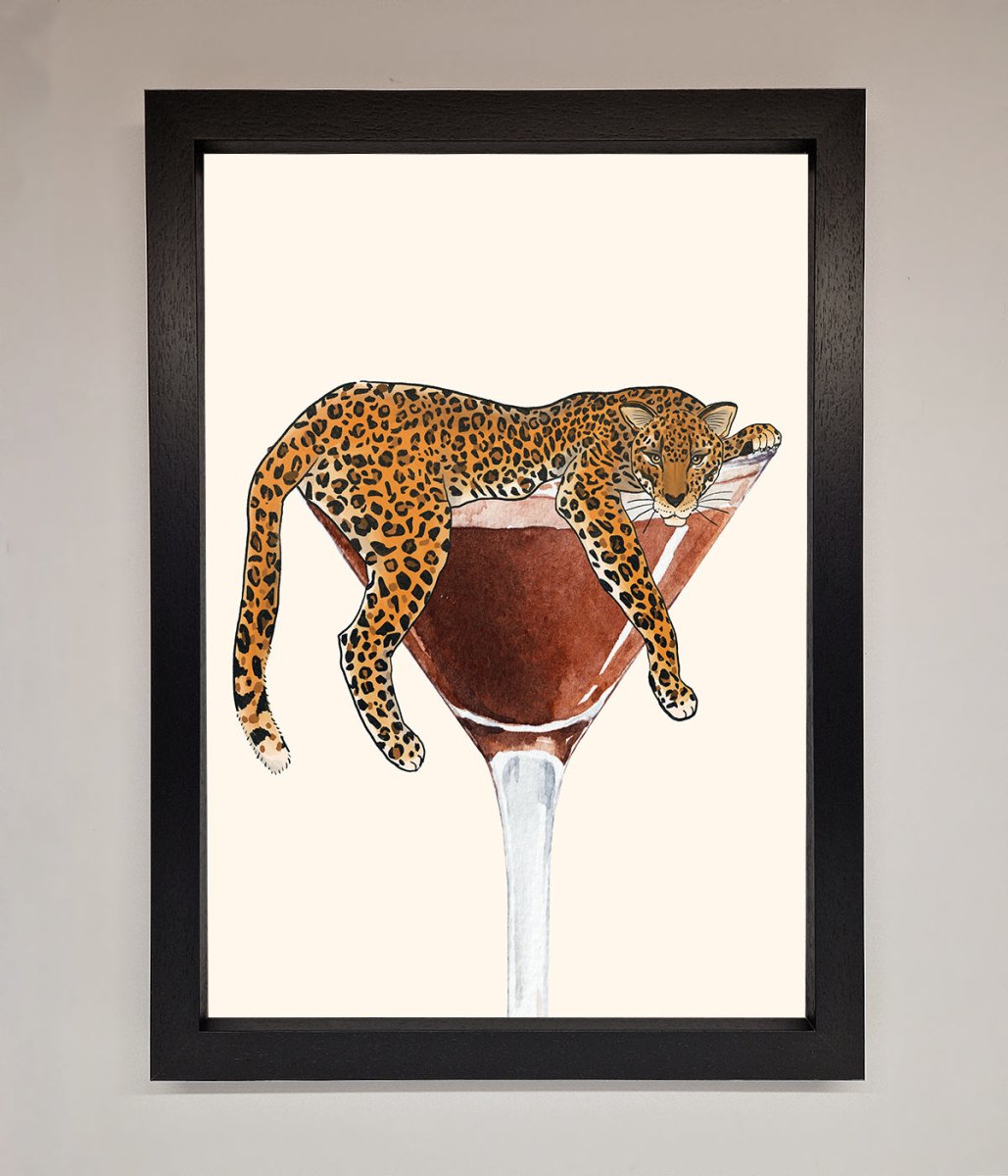 Lazy Leopard Martini Framed Poster - Zestio