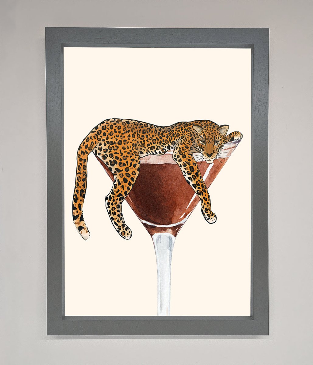 Lazy Leopard Martini Framed Poster - Zestio