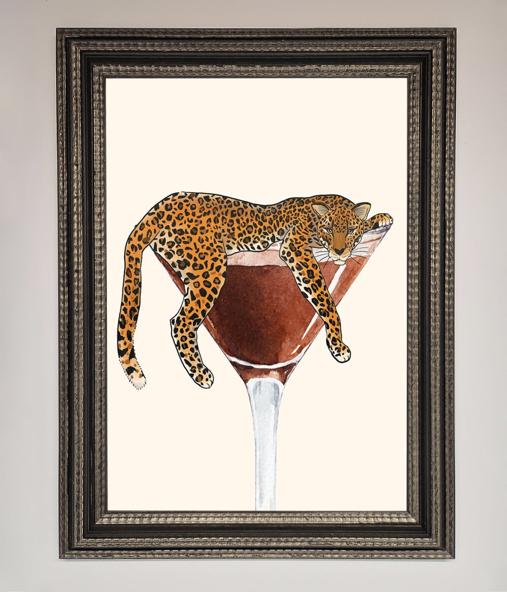 Lazy Leopard Martini Framed Poster - Zestio