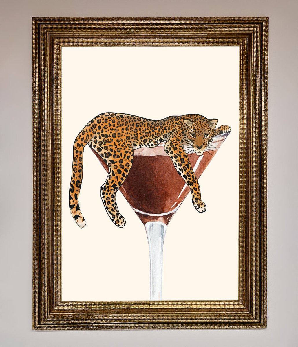 Lazy Leopard Martini Framed Poster - Zestio