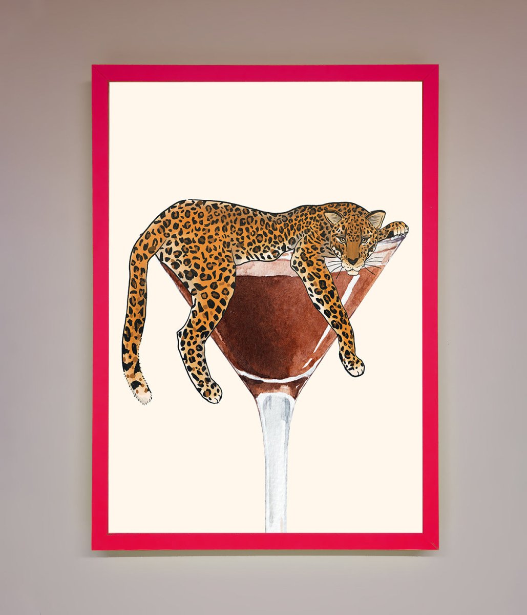 Lazy Leopard Martini Framed Poster - Zestio
